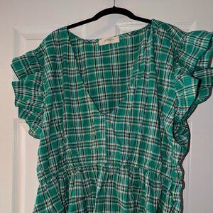 Arula Plaid top with Ruffle sleeves Plus size